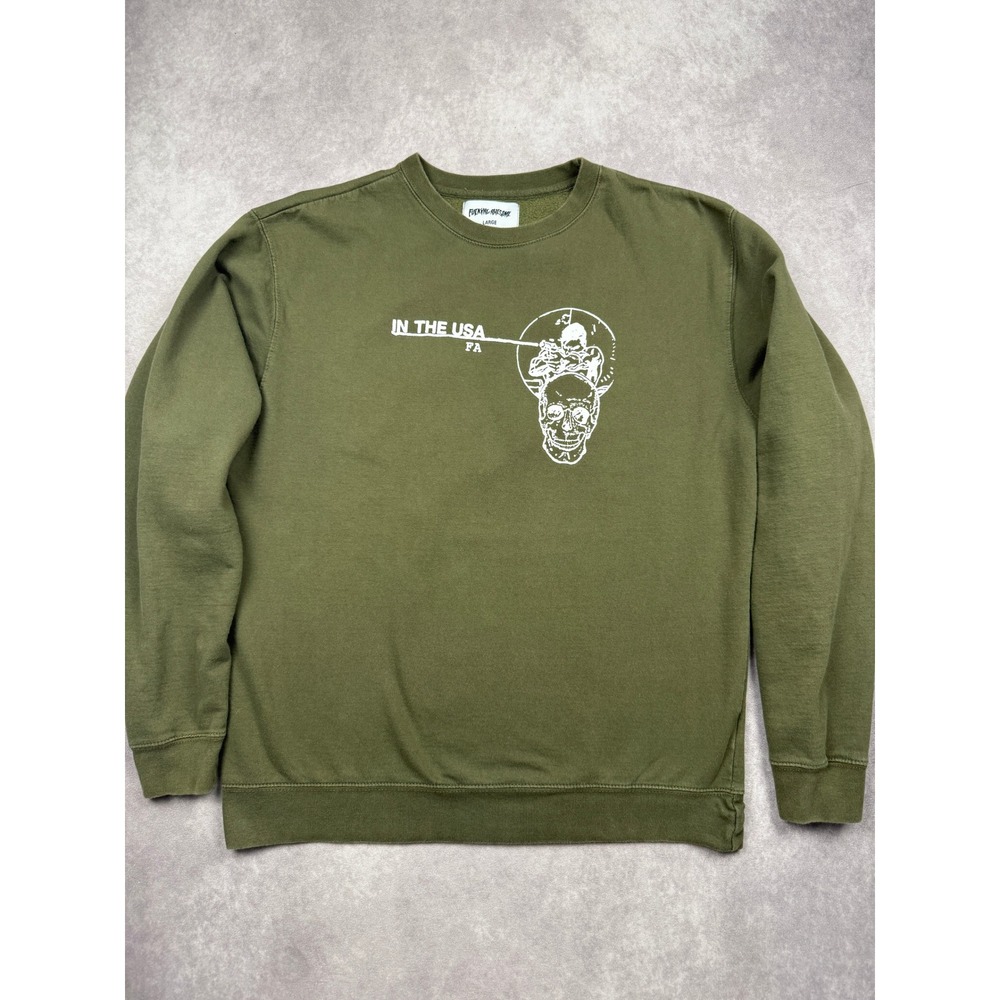 F#$%ing Awesome In The USA Men L Skull Graphic Sweatshirt Olive Green Streetwear